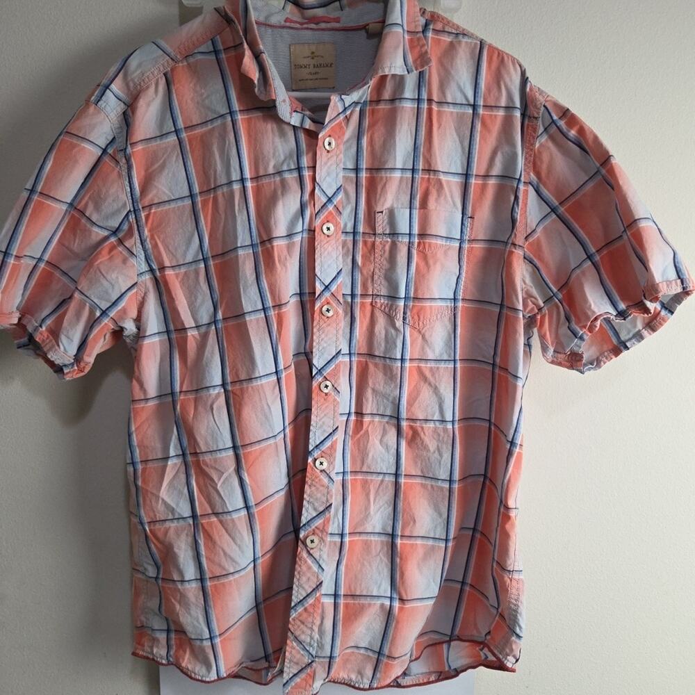 Tommy Bahama Men's XL Plaid Shirt Button Down Pink Salmon Silk Cotton